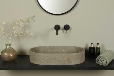 Terrazzo Waschbecken, braun terrazzo, oval 60×35 cm | TRZ-503bt