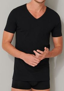 Schiesser T-shirt V-hals 95/5 2-pack zwart