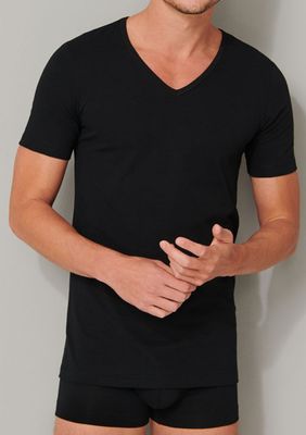 Schiesser T-shirt V-hals 95/5 2-pack zwart
