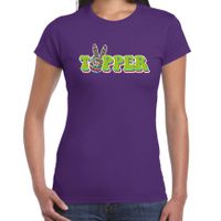 Jaren 60 Flower Power Topper verkleed shirt paars met psychedelische peace teken dames 2XL  - - thumbnail