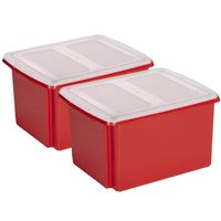 Sunware set van 2x opslagboxen kunststof 32 liter rood 45 x 36 x 24 cm met deksel - thumbnail