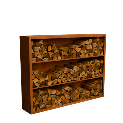 Egura cortenstaal Houtopslag 3 vakken met achterwand L200 x B38,5 x H150 cm - Geroba