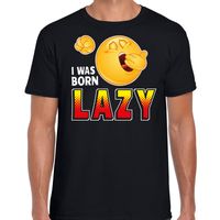 Funny emoticon t-shirt yes I was born lazy zwart voor heren - Fun / cadeau - Foute party kleding