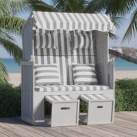 Strandstoel met kussens poly rattan en massief hout grijs wit - thumbnail