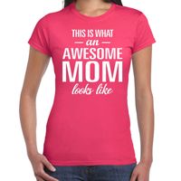 Awesome Mom tekst t-shirt roze dames - thumbnail