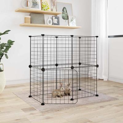 VidaXL Huisdierenkooi met deur 12 panelen 35x35 cm staal zwart