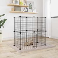 VidaXL Huisdierenkooi met deur 12 panelen 35x35 cm staal zwart