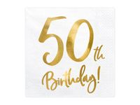 Servetten 50th Birthday Goud - 20 Stuks - thumbnail