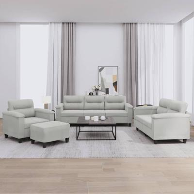 4-delige Loungeset met kussens microvezelstof lichtgrijs
