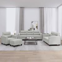 4-delige Loungeset met kussens microvezelstof lichtgrijs