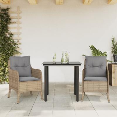 3-delige Tuinset met kussens poly rattan beige