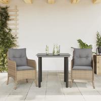 3-delige Tuinset met kussens poly rattan beige