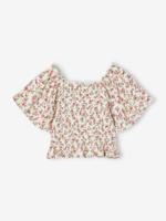 Meisjesshirt met smokwerk en bloemmotief meerkleurig