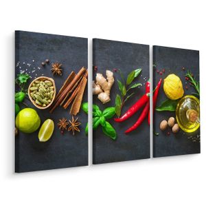 Schilderij - Verse aromatische specerijen, 3 luik, ook XXL, premium print