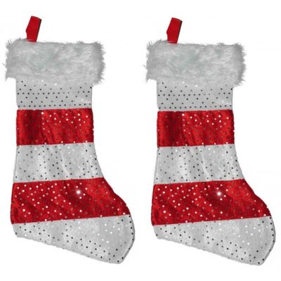 4x stuks kerstsokken rood met wit 43 cm