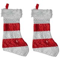 4x stuks kerstsokken rood met wit 43 cm 4x stuks kerstsokken rood met wit 43 cm