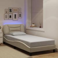 Bedframe met LED zonder matras "Hvar" 90x190 cm stof crèmekleurig