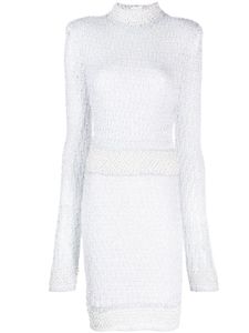 Balmain robe en maille brodée de sequins - Blanc