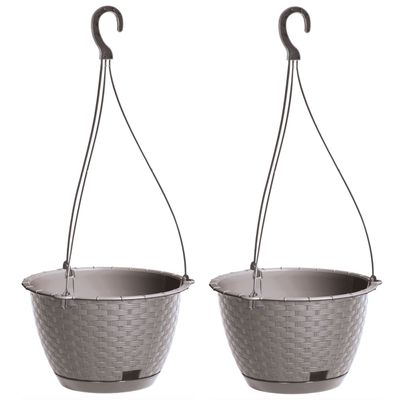 2x stuks hangende plantenpot/bloempot kunststof dia 22 cm/hoogte 14 cm taupe/beige