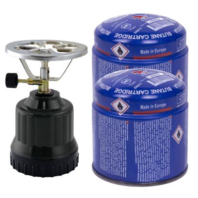 Vakantie kook set - camping kookstel 1 pit - incl. 2x gas navulling - priktank - 190 gram