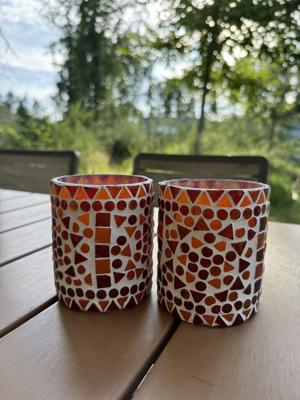 Waxinehouder mozaiek cilinder - Cantara - rood/oranje