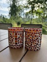 Waxinehouder mozaiek cilinder - Cantara - rood/oranje