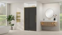 Schuifdeur Van Rijn Products ST09 Aan Vast Deel 180x200 cm 8 mm Rookglas Softclose Incl. Beslag Geborsteld Messing