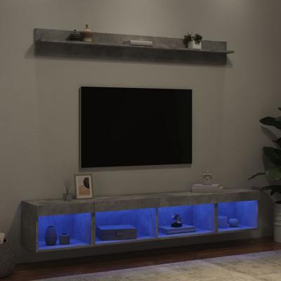 5-delige Tv-wandmeubelset met LED bewerkt hout betongrijs