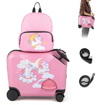 18" Koffer & 12" Rugzakset voor Kinderen Koffer op Wieltjes Kinderbagage met Draagriem Eenhoorn