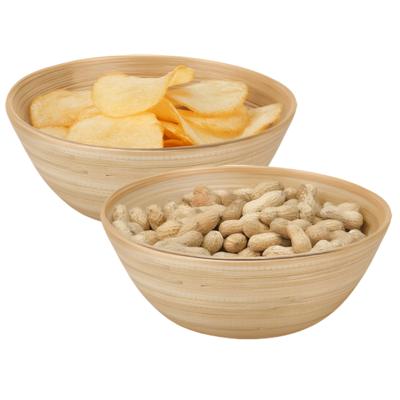 Snackschaaltje / kommetje - 2x - D18 x H7 cm - bamboe - naturel - soep / yoghurt / chips