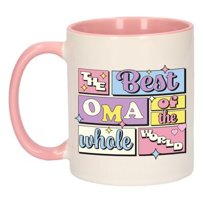 Cadeau koffie/thee mok - de beste oma - van de wereld - roze - 300 ml - keramiek