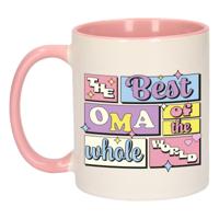Cadeau koffie/thee mok - de beste oma - van de wereld - roze - 300 ml - keramiek