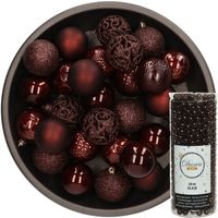 37x stuks kunststof kerstballen 6 cm inclusief kralenslinger mahonie bruin - thumbnail