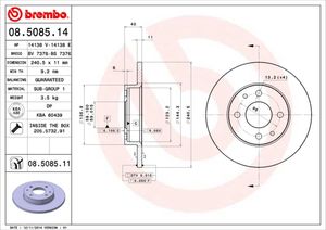 Remschijf BREMBO, Remschijftype: Massief, u.a. für Alfa Romeo, Fiat, Abarth, Lancia, Yugo, Ford