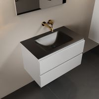 MONDIAZ AIVY 80cm badmeubel Talc, wastafel Urban solid surface midden zonder kraangat met spiegel (AI-351171URBAN-NO - AI-M80TAMI - AI-S80X70) - thumbnail