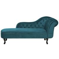 Beliani NIMES - Chaise longue-Blauw-Fluweel - thumbnail