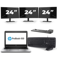 HP ProBook 430 G5 - Intel Core i3-8e Generatie - 13 inch - 8GB RAM - 240GB SSD - Windows 11 + 3x 24 inch Monitor - thumbnail