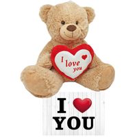 Bruine pluche knuffelbeer/teddybeer 45 cm incl. Valentijnskaart I Love You - Knuffelberen