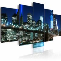 Schilderij - New York City - Stad in het Blauw, 5luik, premium print - thumbnail