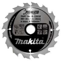 Makita SPECIALIZED B-33532 Hardmetaal-cirkelzaagblad 136 x 20 x 1 mm Aantal tanden: 16 1 stuk(s)