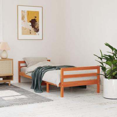 Bedframe zonder matras massief grenenhout wasbruin 90x200 cm