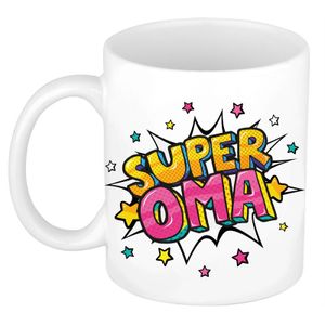 Super oma bedank mok / cadeaubeker wit met sterren 300 ml   -