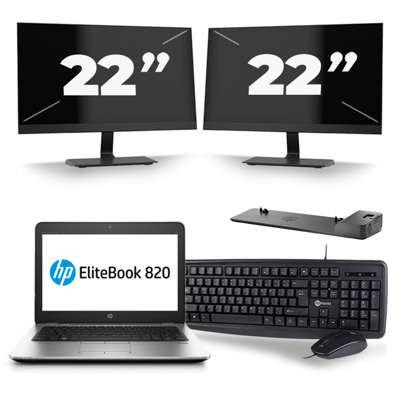 HP EliteBook 820 G4 - Intel Core i5-7e Generatie - 12 inch - 8GB RAM - 256GB SSD - Windows 11 + 2x 22 inch Monitor