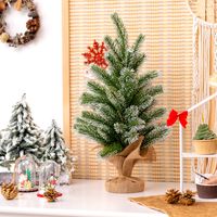 50 cm Kunstmatige Mini Kerstboom Kerstmis Tafelblad Kleine Kerstboom Stabiele Cement Standaard met Linnen Doek Groen + Wit