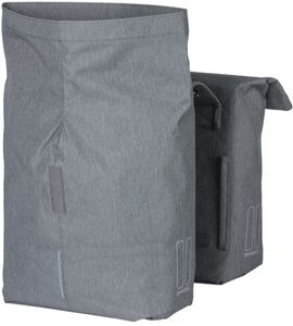 Basil city dubbele fietstas grijs, waterafstotend, geschikt voor e-bikes, reflecterend, 28-32l