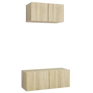 The Living Store Televisiemeubelset - Wandmontage - 60x30x30cm - 80x30x30cm - Sonoma Eiken - Spaanplaat