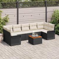 Tuinbankenset met kussen 8 pcs Zwart poly rattan