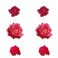 Hang decoratie bloemen/rozen - 2x - rood - karton - 90 cm lang