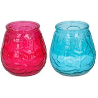 Arti Casa 4x stuks citronella Lowboy tafelkaarsen - 10 cm - blauw en rood glas