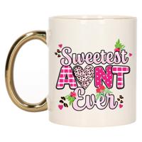 Cadeau koffie/thee mok tante - gouden oor - liefste tante ooit - 300 ml